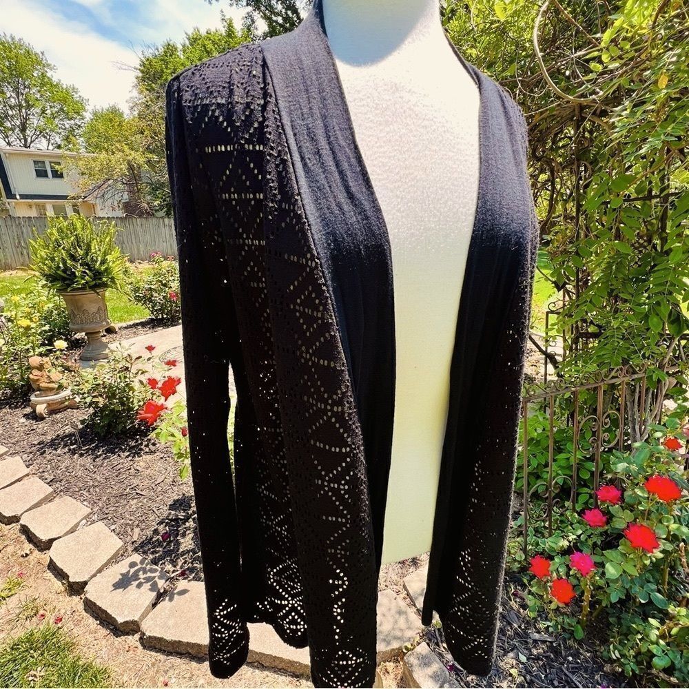 Maria Gabrielle  Black Eyelet Open Cardigan size XL
